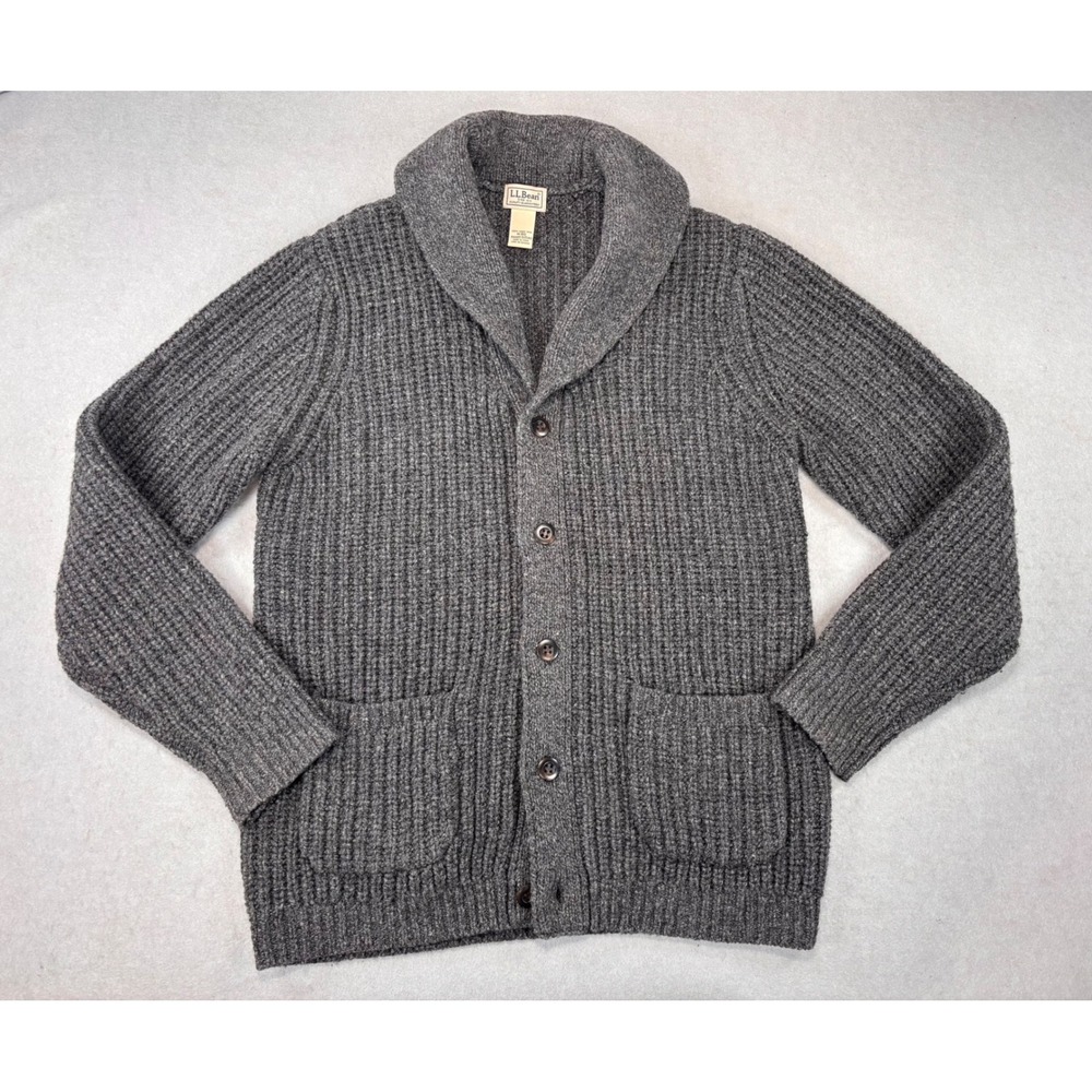 VTG LL Bean Medium shawl collar lambs wool‎ knit cardigan 90s/00s grandpacore
